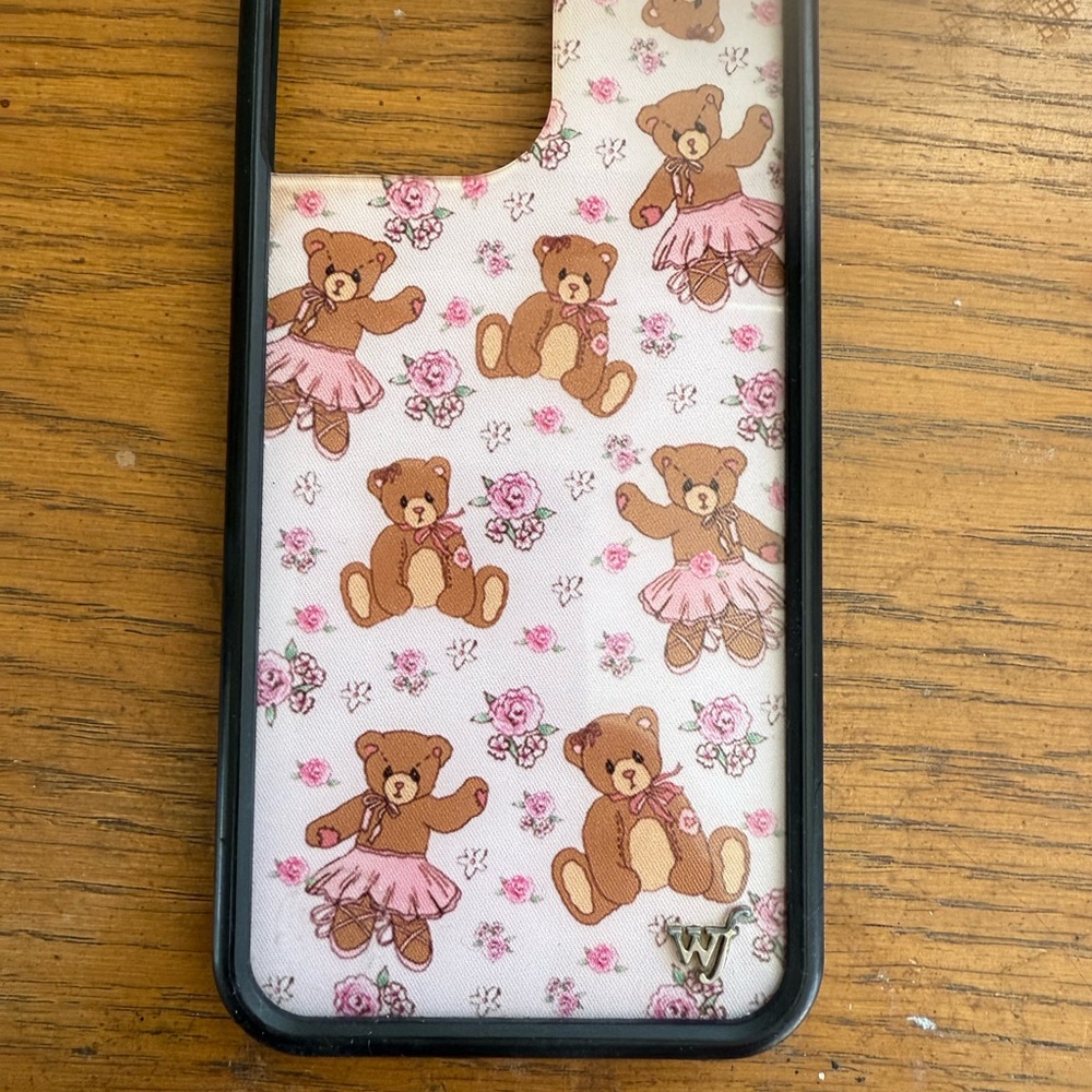Wildflowers Teddy Bear Floral Phone Case - Black, Brown, Pink